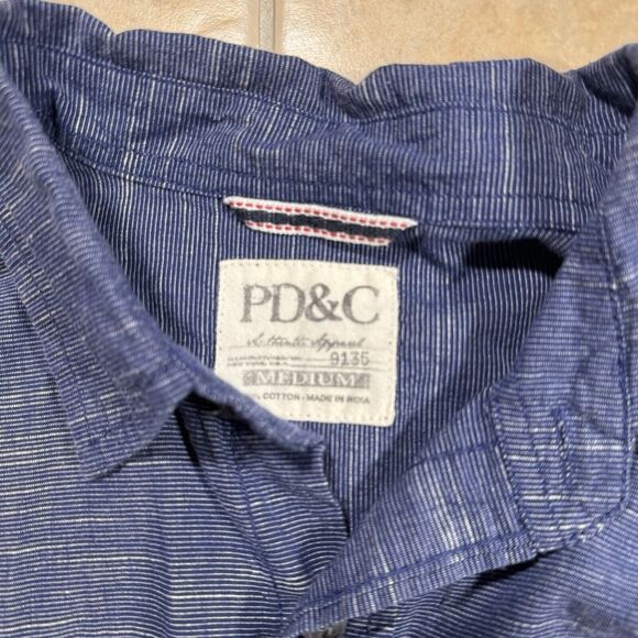 PD&C Men's Size‎ Medium Heathered Blue Button Up Long Rolled Tab Sleeves Shirt - Picture 3 of 6